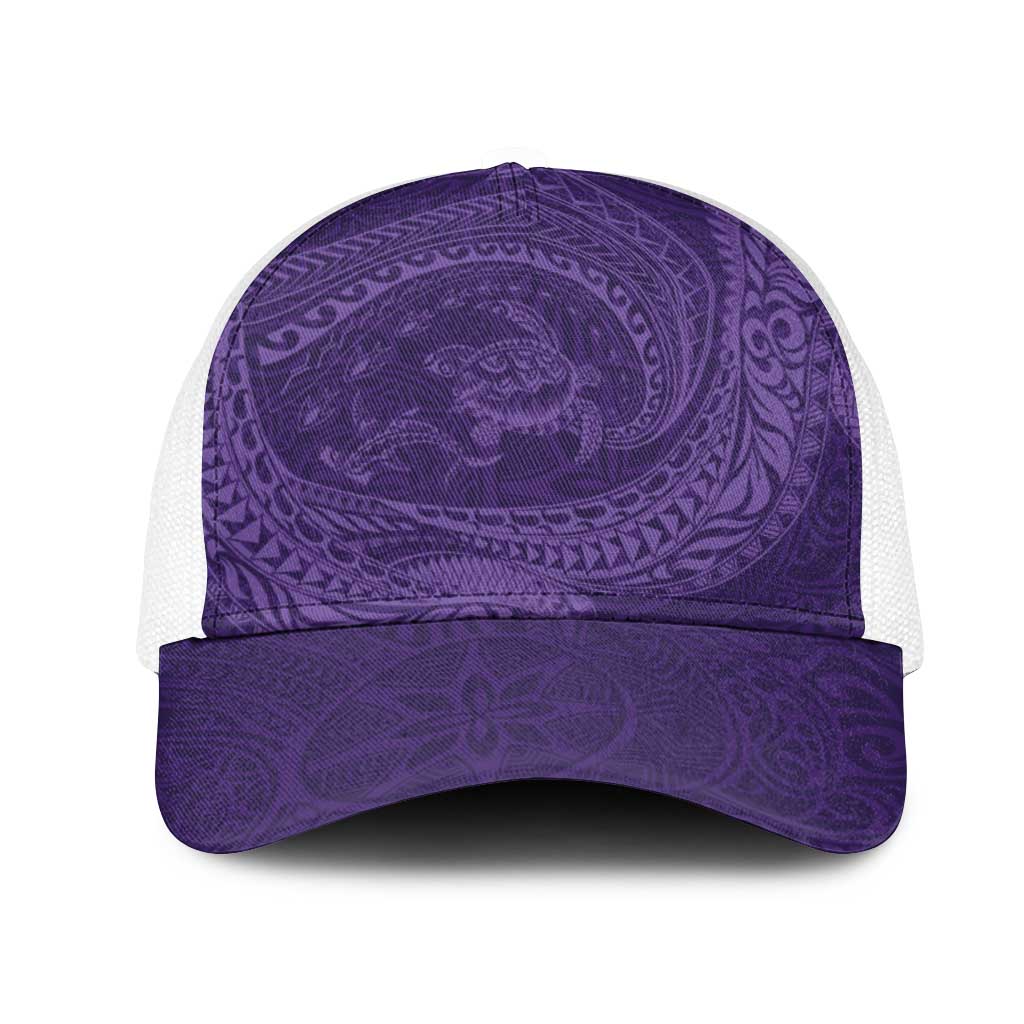 Hawaiian Turtle and Shark Mesh Trucker Cap Kakau Tribal with Polynesian Pattern Purple Color LT03 One Size White Purple - Polynesian Pride