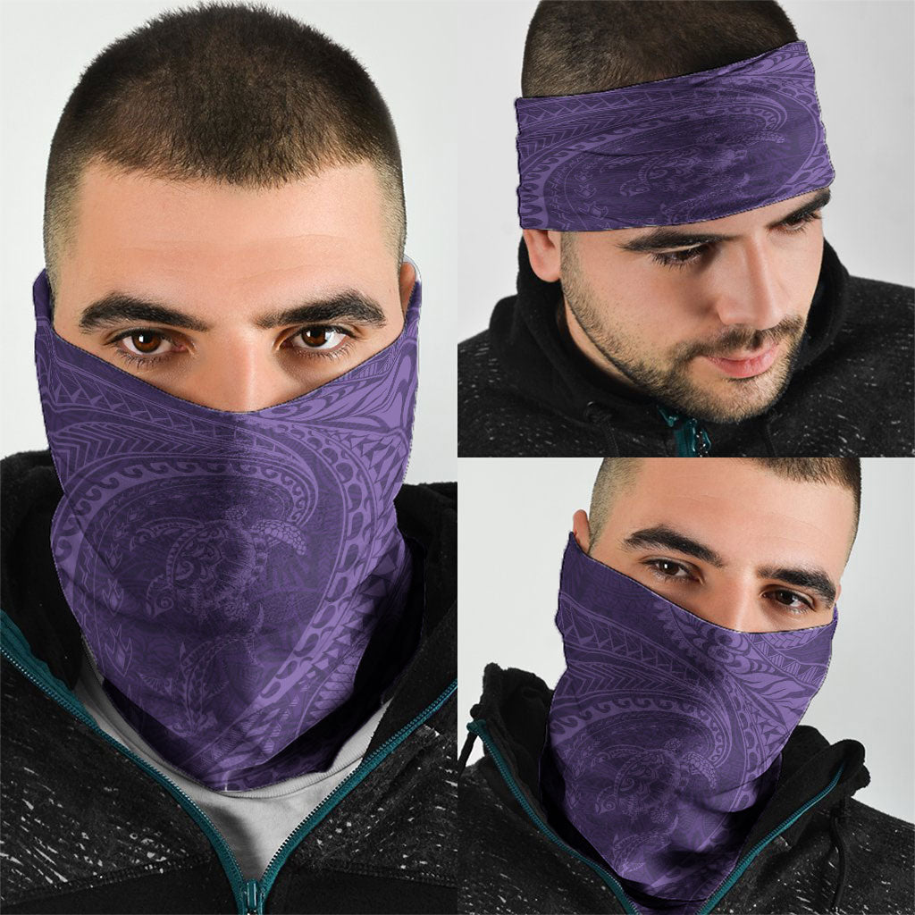 Hawaiian Turtle and Shark Neck Gaiter Kakau Tribal with Polynesian Pattern Purple Color LT03 - Polynesian Pride
