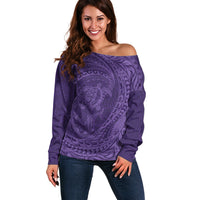Hawaiian Turtle and Shark Off Shoulder Sweater Kakau Tribal with Polynesian Pattern Purple Color LT03 Women Purple - Polynesian Pride
