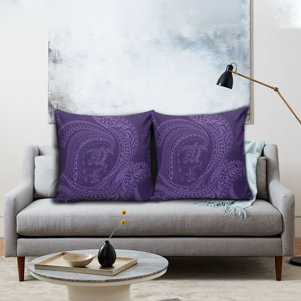 Hawaiian Turtle and Shark Pillow Cover Kakau Tribal with Polynesian Pattern Purple Color LT03 - Polynesian Pride