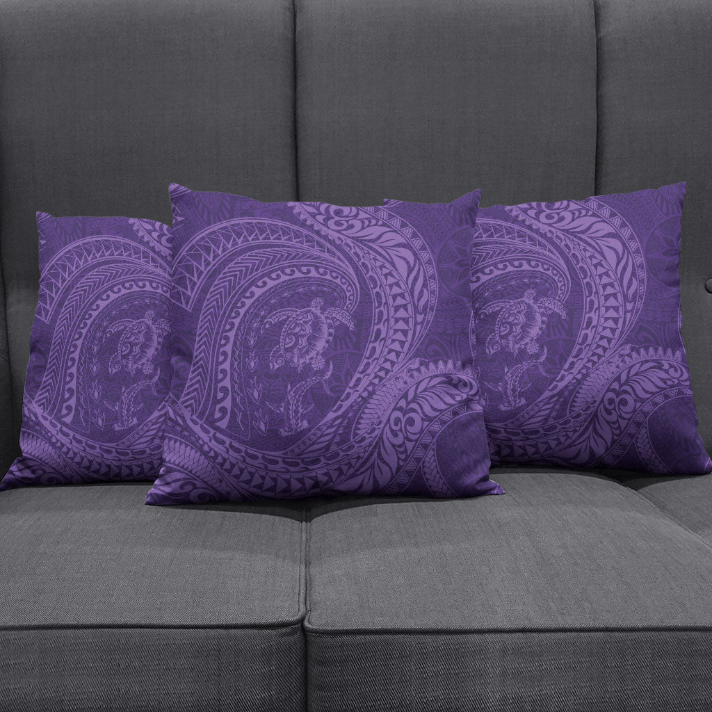 Hawaiian Turtle and Shark Pillow Cover Kakau Tribal with Polynesian Pattern Purple Color LT03 - Polynesian Pride