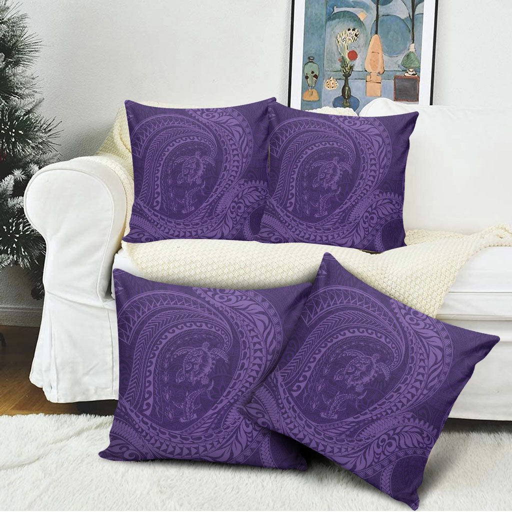 Hawaiian Turtle and Shark Pillow Cover Kakau Tribal with Polynesian Pattern Purple Color LT03 - Polynesian Pride