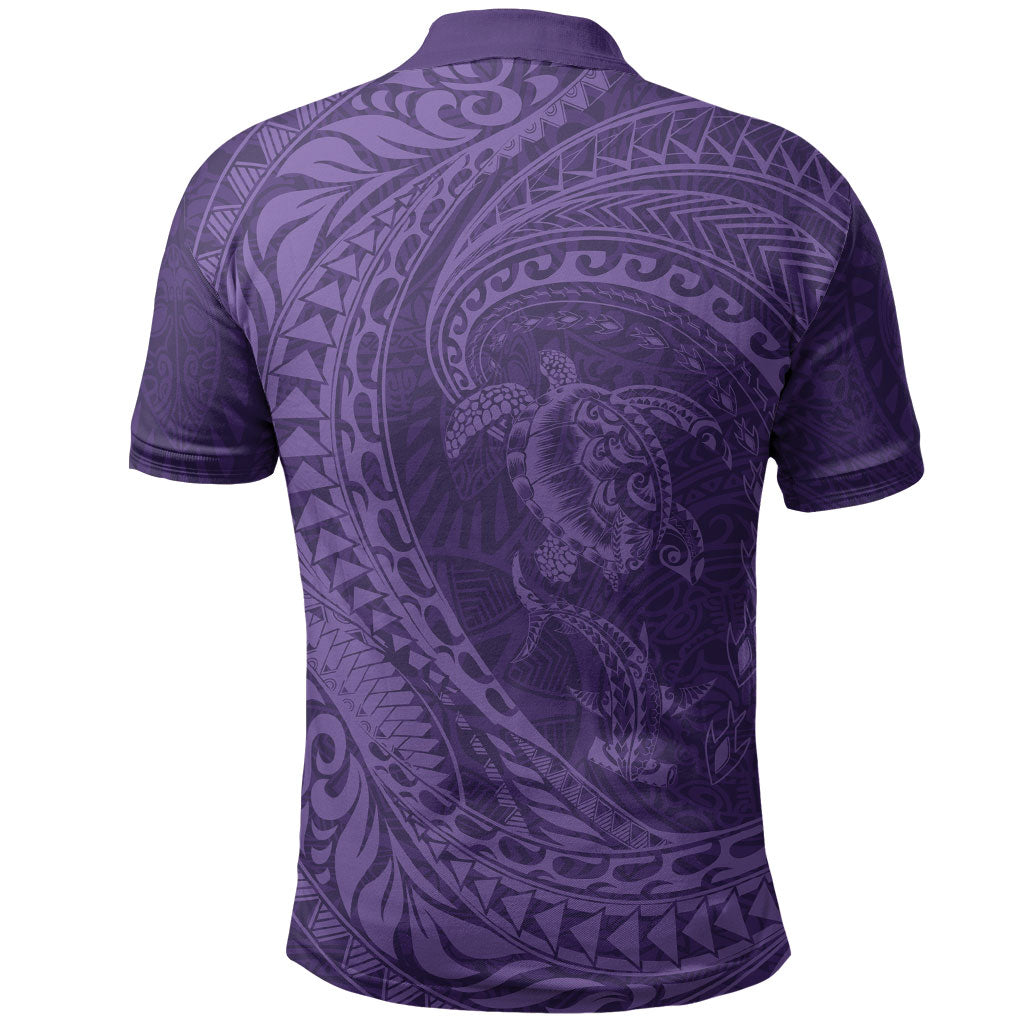 Hawaiian Turtle and Shark Polo Shirt Kakau Tribal with Polynesian Pattern Purple Color LT03 - Polynesian Pride