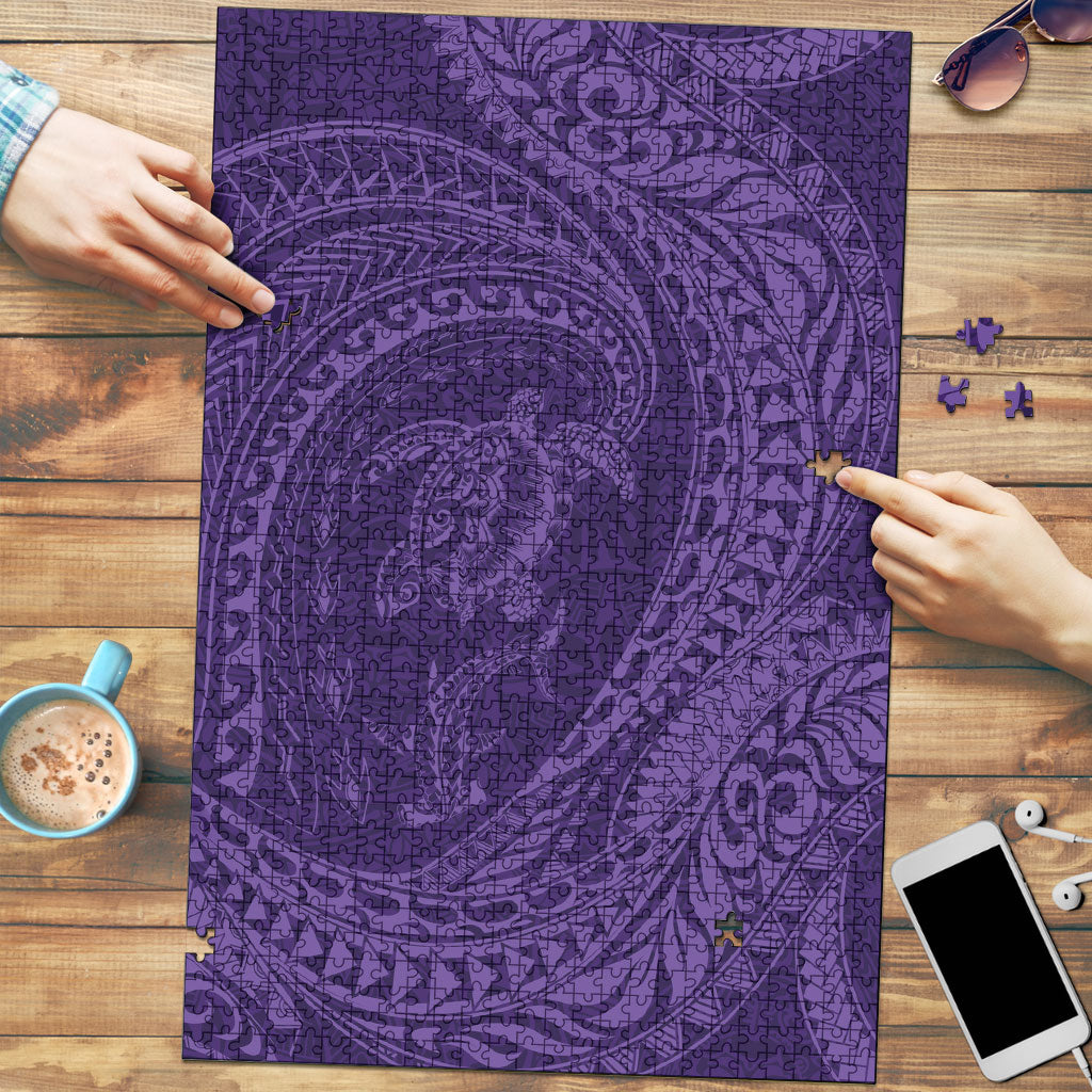 Hawaiian Turtle and Shark Puzzle Kakau Tribal with Polynesian Pattern Purple Color LT03 Purple - Polynesian Pride