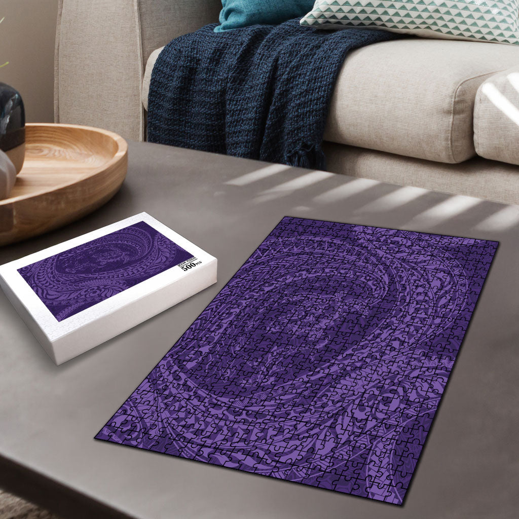 Hawaiian Turtle and Shark Puzzle Kakau Tribal with Polynesian Pattern Purple Color LT03 - Polynesian Pride