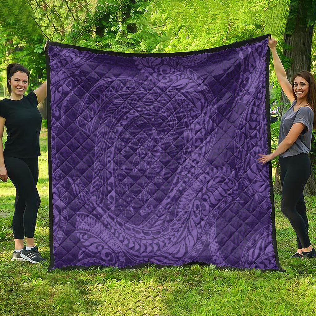 Hawaiian Turtle and Shark Quilt Kakau Tribal with Polynesian Pattern Purple Color LT03 - Polynesian Pride