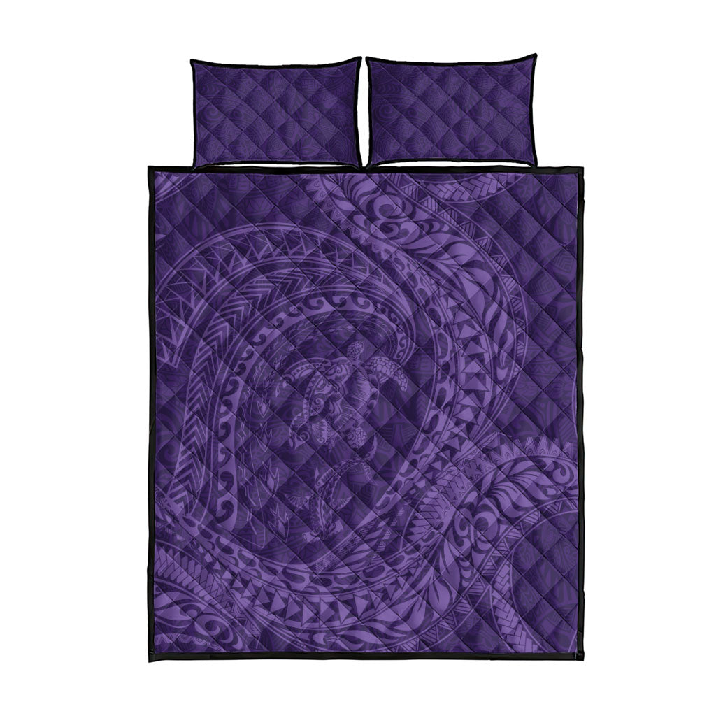 Hawaiian Turtle and Shark Quilt Bed Set Kakau Tribal with Polynesian Pattern Purple Color LT03 - Polynesian Pride