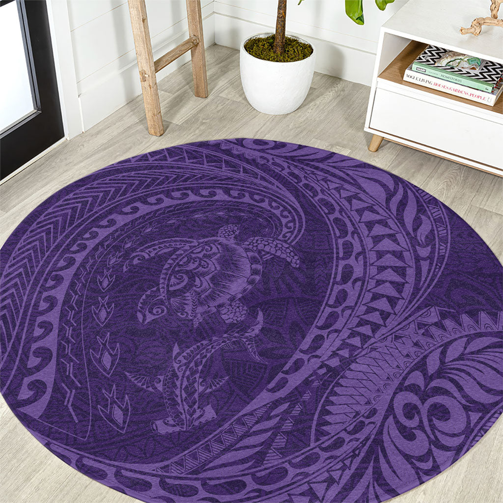 Hawaiian Turtle and Shark Round Carpet Kakau Tribal with Polynesian Pattern Purple Color LT03 Purple - Polynesian Pride