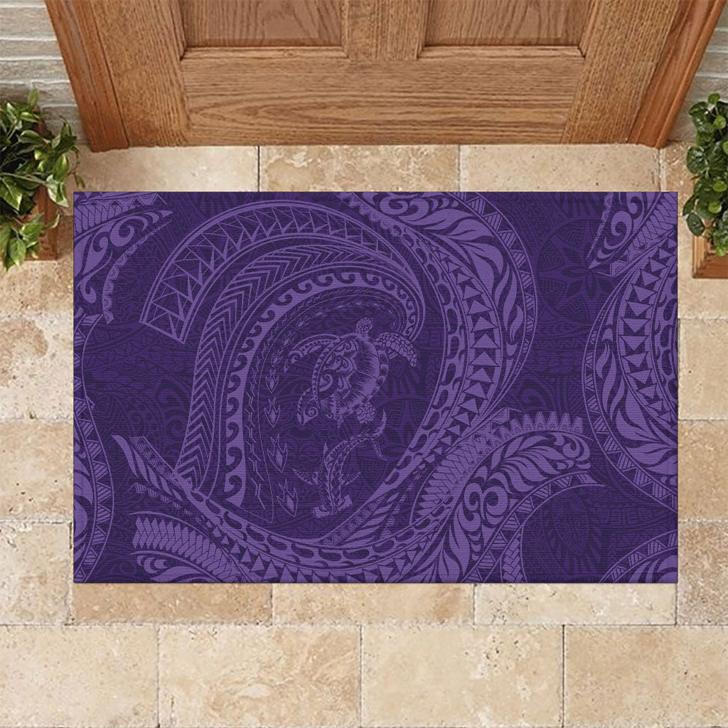 Hawaiian Turtle and Shark Rubber Doormat Kakau Tribal with Polynesian Pattern Purple Color LT03 Purple - Polynesian Pride
