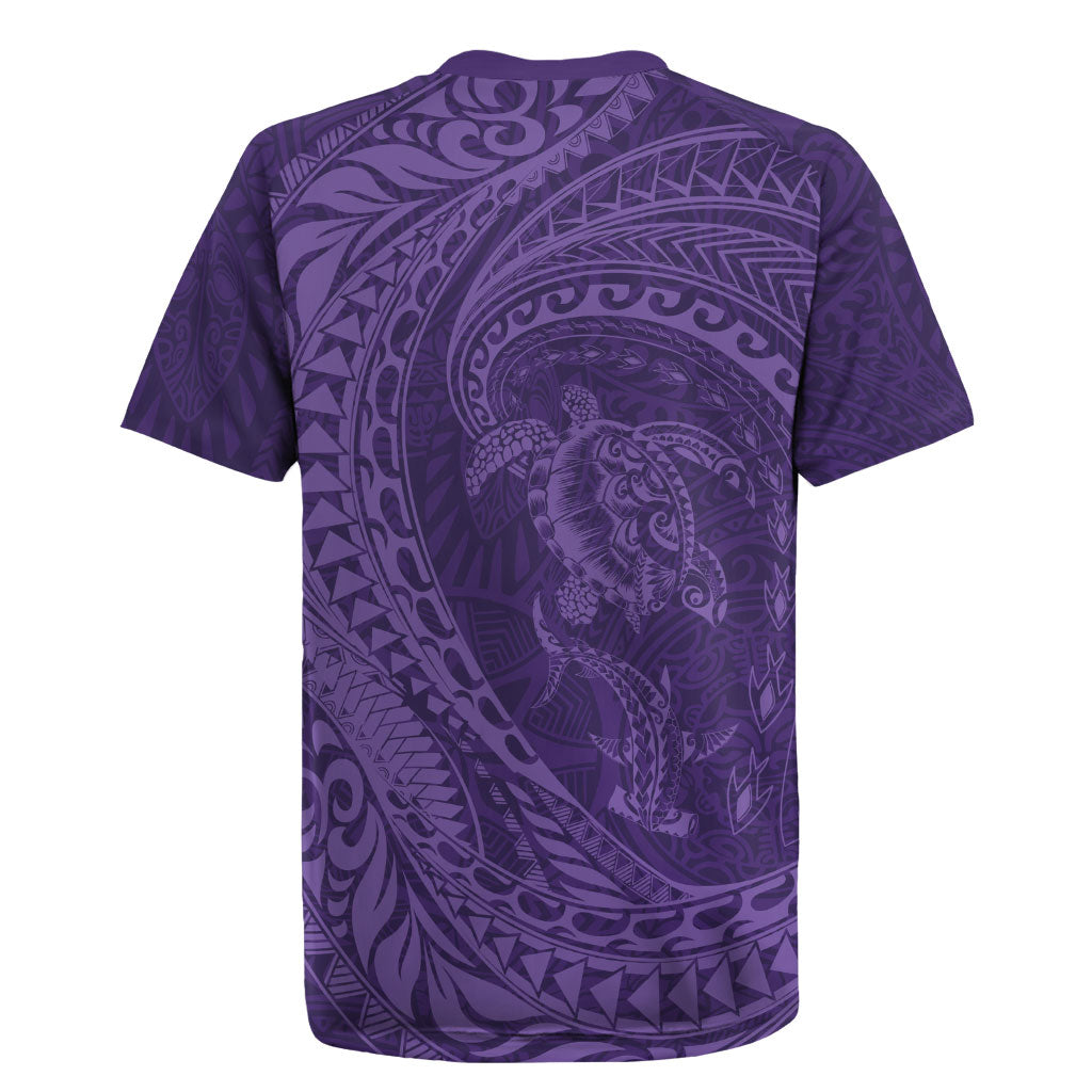 Hawaiian Turtle and Shark Rugby Jersey Kakau Tribal with Polynesian Pattern Purple Color LT03 - Polynesian Pride