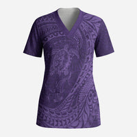 Hawaiian Turtle and Shark Scrub Top Kakau Tribal with Polynesian Pattern Purple Color LT03 Adult Purple - Polynesian Pride
