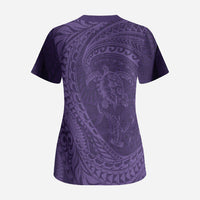 Hawaiian Turtle and Shark Scrub Top Kakau Tribal with Polynesian Pattern Purple Color LT03 - Polynesian Pride
