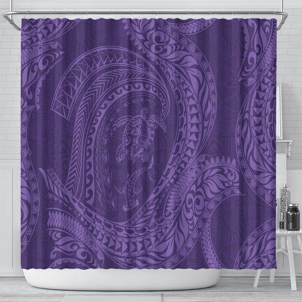 Hawaiian Turtle and Shark Shower Curtain Kakau Tribal with Polynesian Pattern Purple Color LT03 - Polynesian Pride