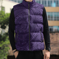 Hawaiian Turtle and Shark Sleeveless Puffer Jacket Kakau Tribal with Polynesian Pattern Purple Color LT03 - Polynesian Pride