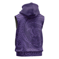 Hawaiian Turtle and Shark Sleeveless Zip Hoodie Kakau Tribal with Polynesian Pattern Purple Color LT03 - Polynesian Pride
