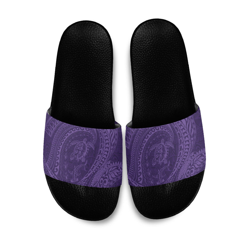Hawaiian Turtle and Shark Slide Sandals Kakau Tribal with Polynesian Pattern Purple Color LT03 Purple - Polynesian Pride