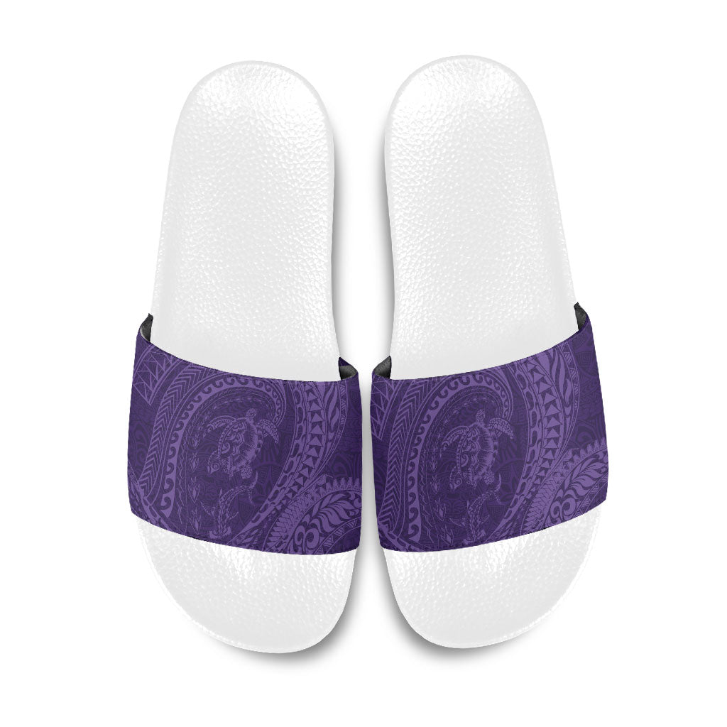 Hawaiian Turtle and Shark Slide Sandals Kakau Tribal with Polynesian Pattern Purple Color LT03 Purple - Polynesian Pride