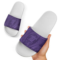Hawaiian Turtle and Shark Slide Sandals Kakau Tribal with Polynesian Pattern Purple Color LT03 - Polynesian Pride