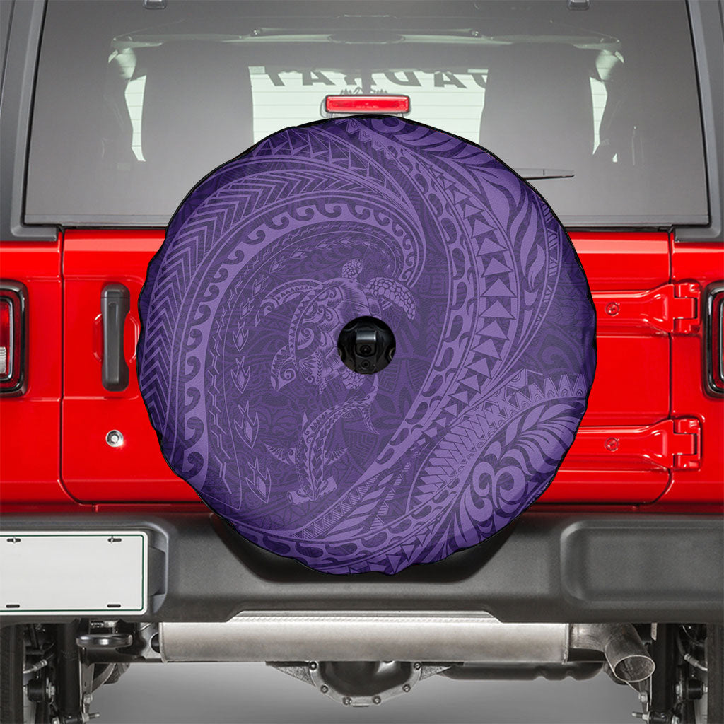 Hawaiian Turtle and Shark Spare Tire Cover Kakau Tribal with Polynesian Pattern Purple Color LT03 - Polynesian Pride