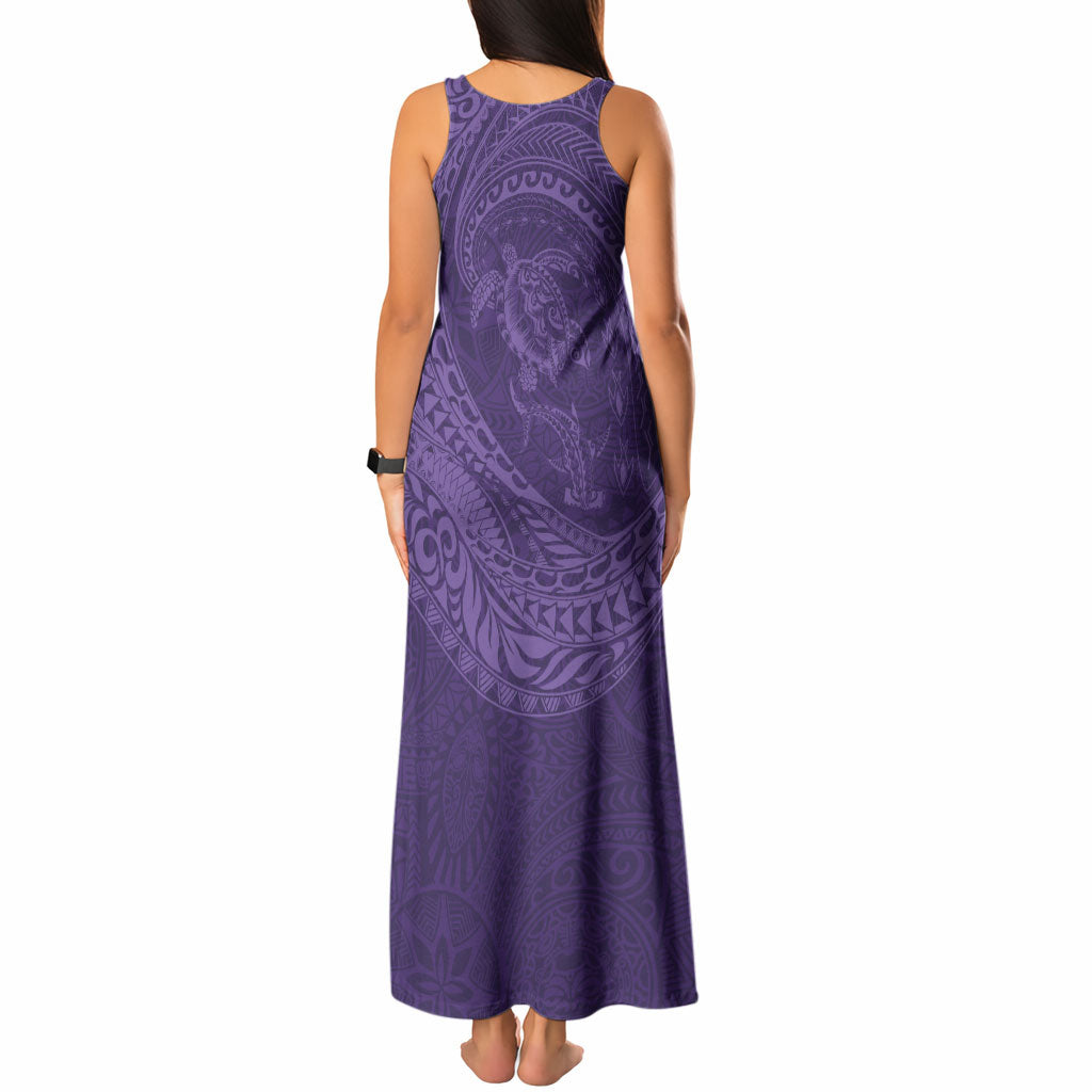 Hawaiian Turtle and Shark Tank Maxi Dress Kakau Tribal with Polynesian Pattern Purple Color LT03 - Polynesian Pride