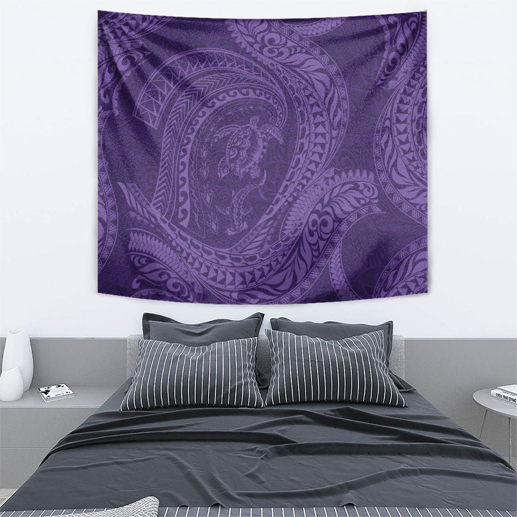 Hawaiian Turtle and Shark Tapestry Kakau Tribal with Polynesian Pattern Purple Color LT03 - Polynesian Pride