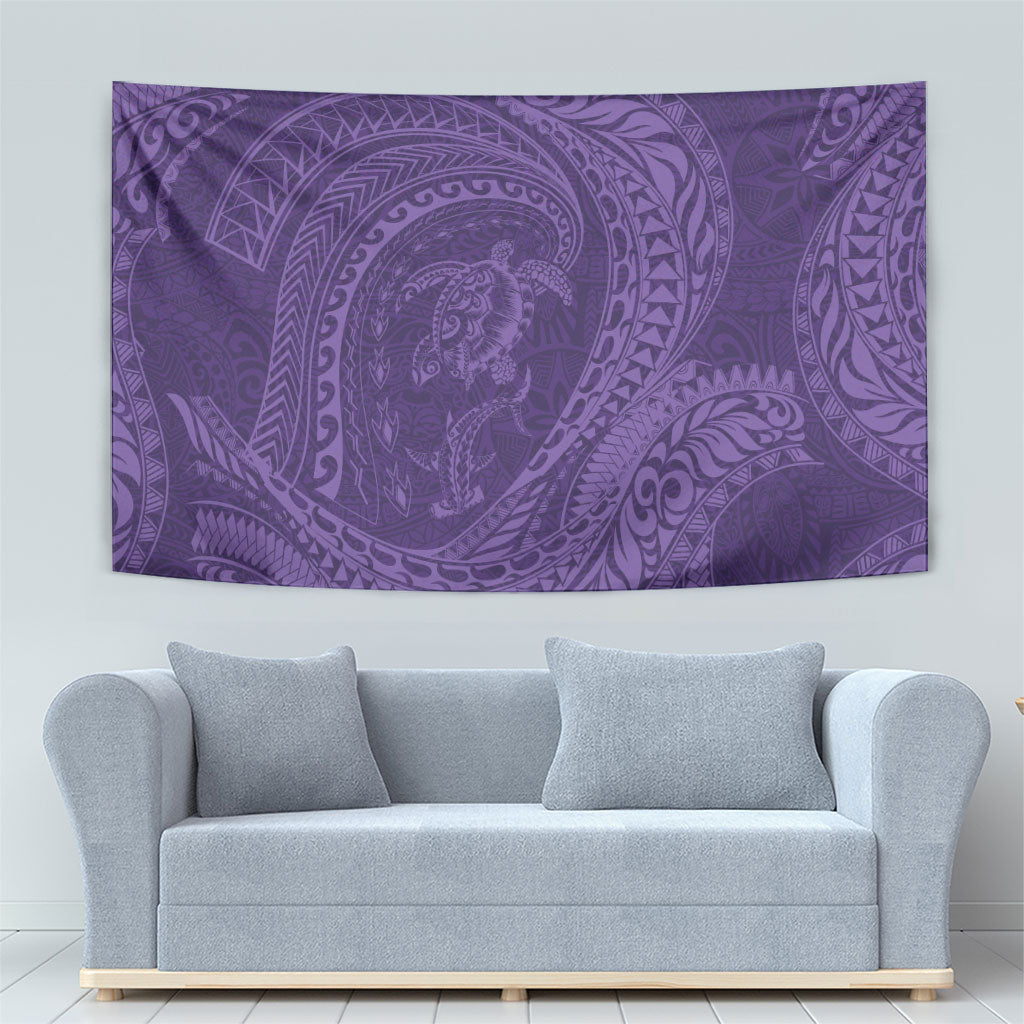 Hawaiian Turtle and Shark Tapestry Kakau Tribal with Polynesian Pattern Purple Color LT03 - Polynesian Pride