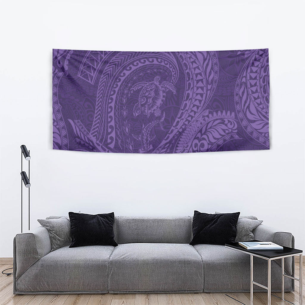 Hawaiian Turtle and Shark Tapestry Kakau Tribal with Polynesian Pattern Purple Color LT03 - Polynesian Pride