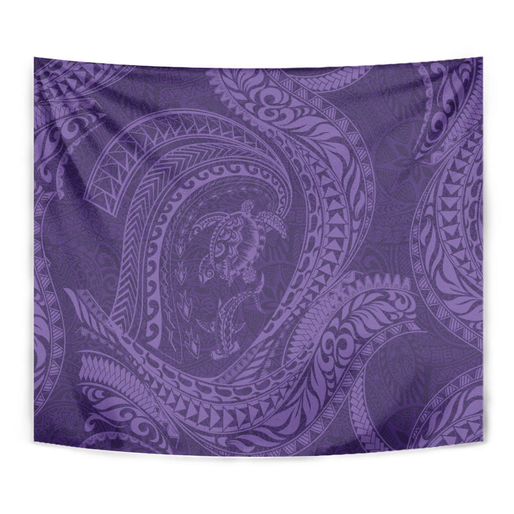 Hawaiian Turtle and Shark Tapestry Kakau Tribal with Polynesian Pattern Purple Color LT03 - Polynesian Pride