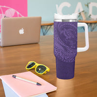 Hawaiian Turtle and Shark Tumbler With Handle Kakau Tribal with Polynesian Pattern Purple Color LT03 - Polynesian Pride