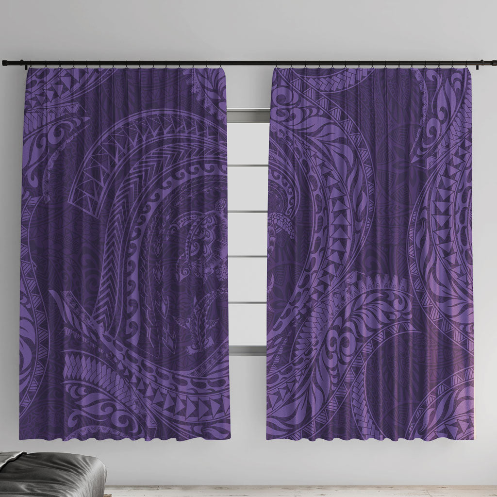 Hawaiian Turtle and Shark Window Curtain Kakau Tribal with Polynesian Pattern Purple Color LT03 With Hooks Purple - Polynesian Pride