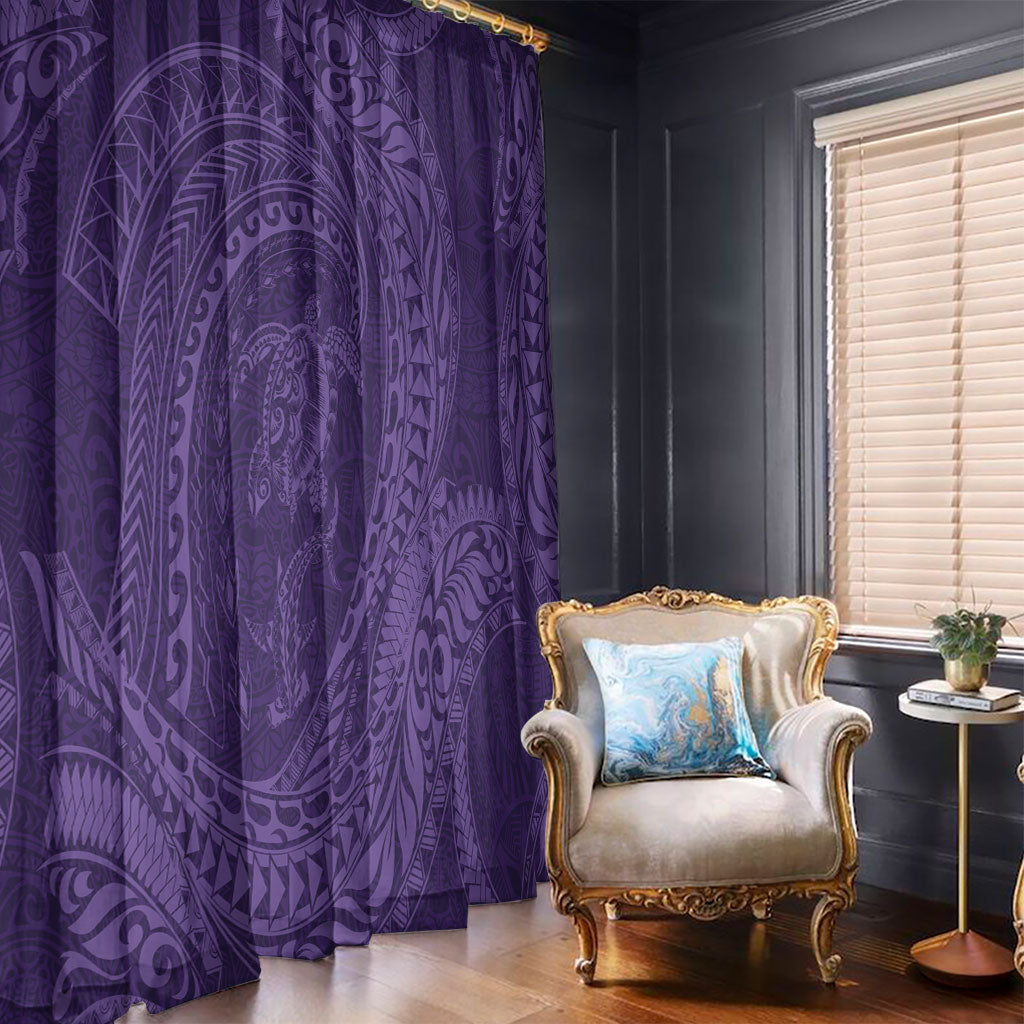 Hawaiian Turtle and Shark Window Curtain Kakau Tribal with Polynesian Pattern Purple Color LT03 - Polynesian Pride