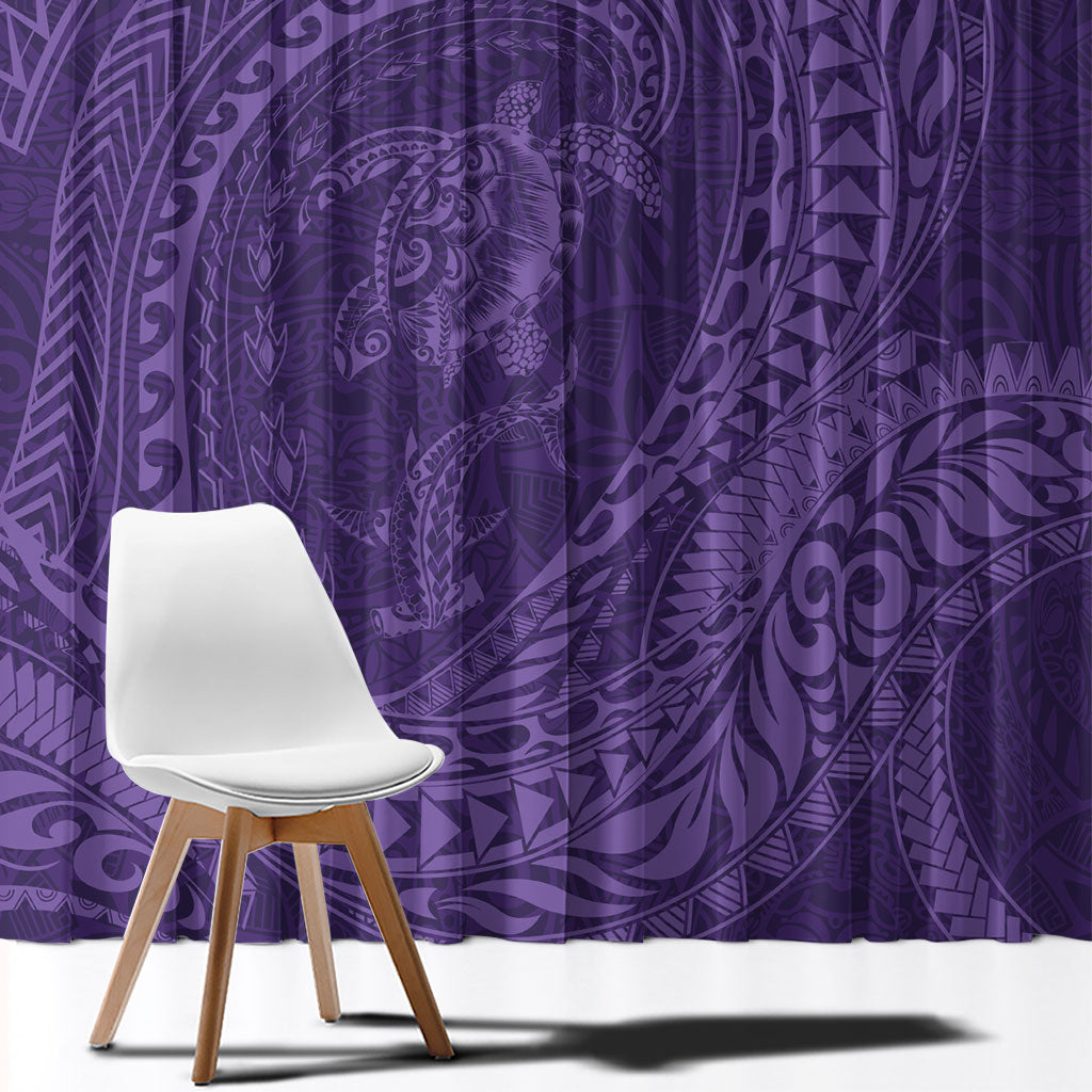 Hawaiian Turtle and Shark Window Curtain Kakau Tribal with Polynesian Pattern Purple Color LT03 - Polynesian Pride