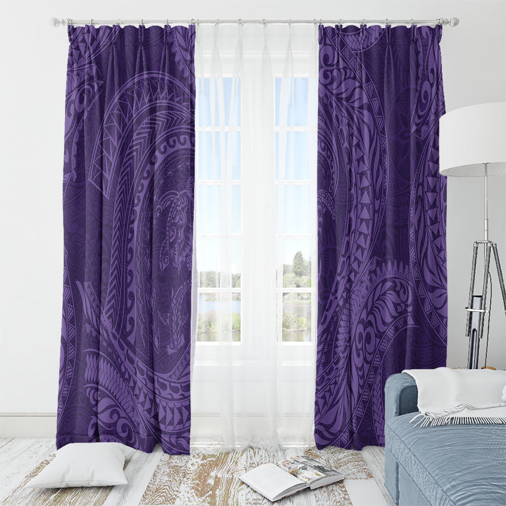 Hawaiian Turtle and Shark Window Curtain Kakau Tribal with Polynesian Pattern Purple Color LT03 - Polynesian Pride