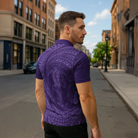 Hawaiian Turtle and Shark Zipper Polo Shirt Kakau Tribal with Polynesian Pattern Purple Color LT03 - Polynesian Pride
