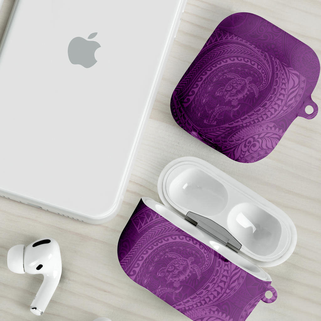 Hawaiian Turtle and Shark AirPods Case Kakau Tribal with Polynesian Pattern Pink Color LT03 - Polynesian Pride