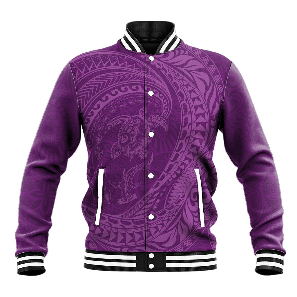 Hawaiian Turtle and Shark Baseball Jacket Kakau Tribal with Polynesian Pattern Pink Color LT03 Unisex Pink - Polynesian Pride