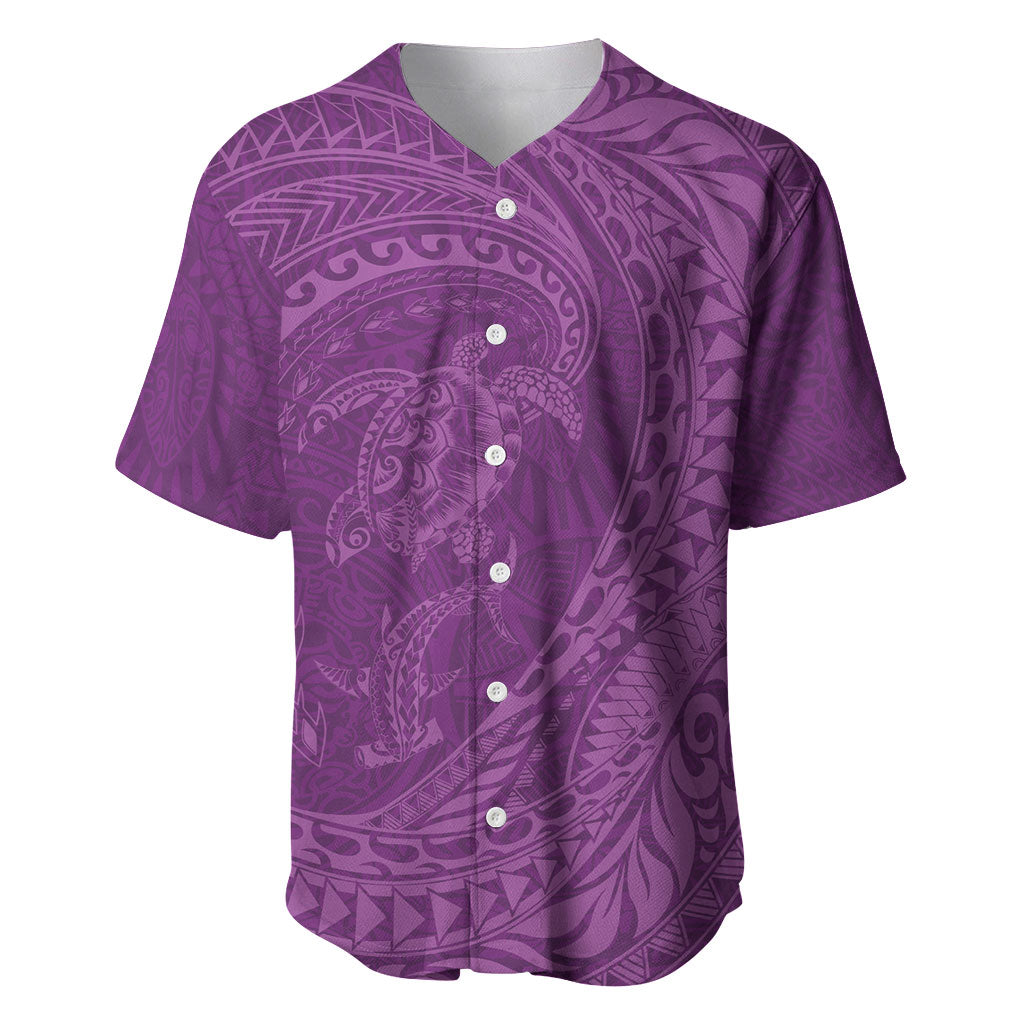 Hawaiian Turtle and Shark Baseball Jersey Kakau Tribal with Polynesian Pattern Pink Color LT03 Pink - Polynesian Pride