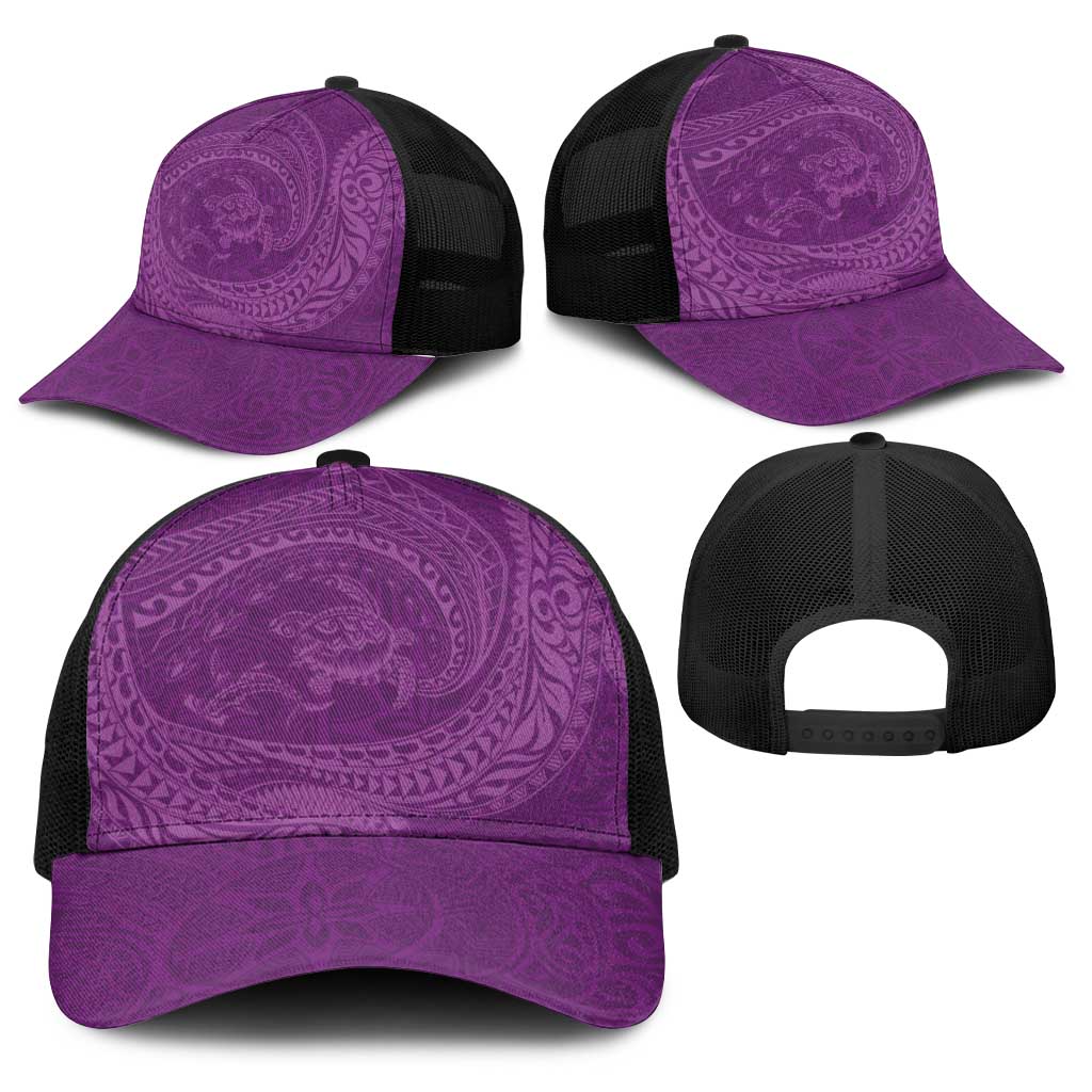 Hawaiian Turtle and Shark Baseball Net Cap Kakau Tribal with Polynesian Pattern Pink Color LT03 - Polynesian Pride