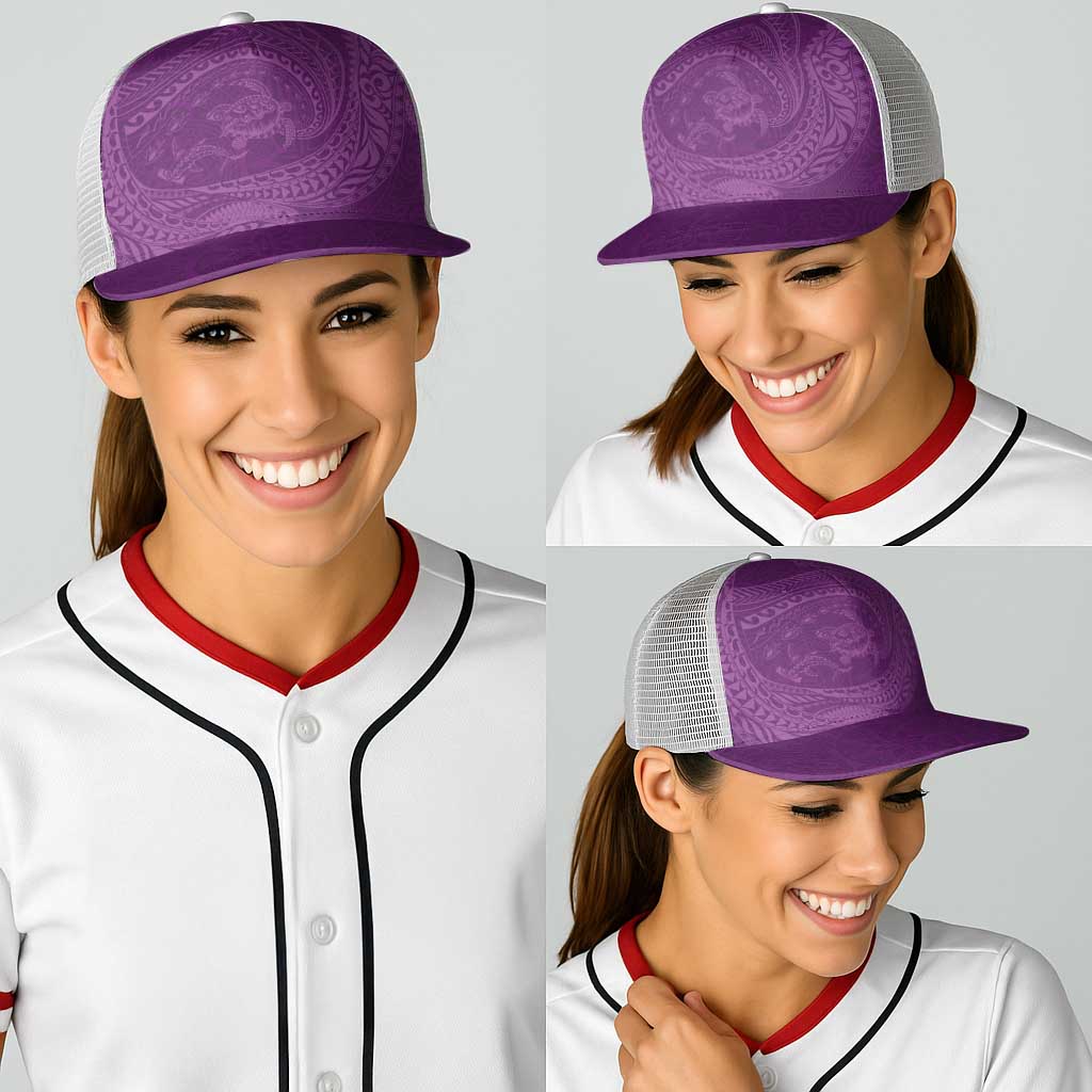Hawaiian Turtle and Shark Baseball Net Cap Kakau Tribal with Polynesian Pattern Pink Color LT03 - Polynesian Pride