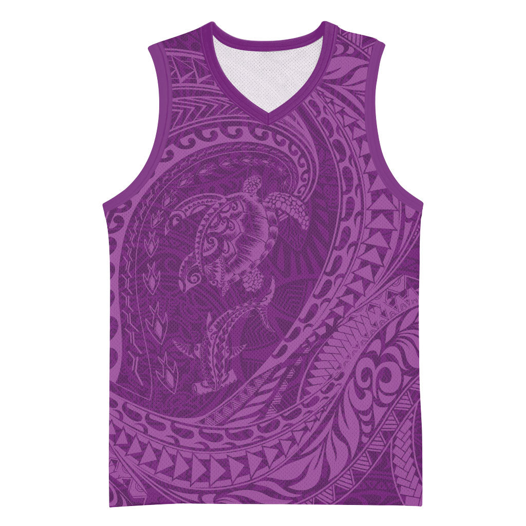 Hawaiian Turtle and Shark Basketball Jersey Kakau Tribal with Polynesian Pattern Pink Color LT03 Unisex Pink - Polynesian Pride
