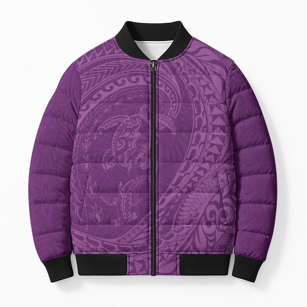 Hawaiian Turtle and Shark Bomber Puffer Jacket Kakau Tribal with Polynesian Pattern Pink Color LT03 Unisex Pink - Polynesian Pride