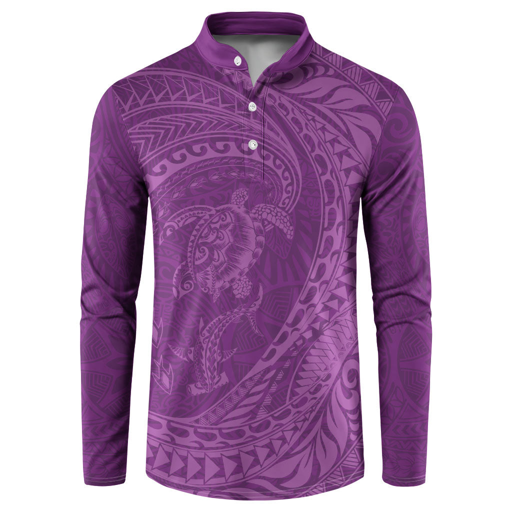 Hawaiian Turtle and Shark Button Sweatshirt Kakau Tribal with Polynesian Pattern Pink Color LT03 Pink - Polynesian Pride
