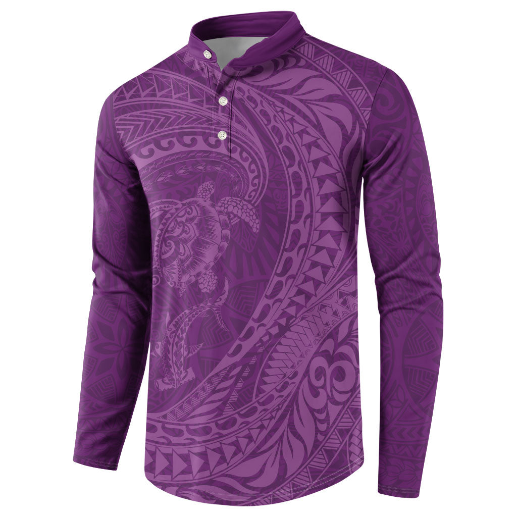 Hawaiian Turtle and Shark Button Sweatshirt Kakau Tribal with Polynesian Pattern Pink Color LT03 - Polynesian Pride