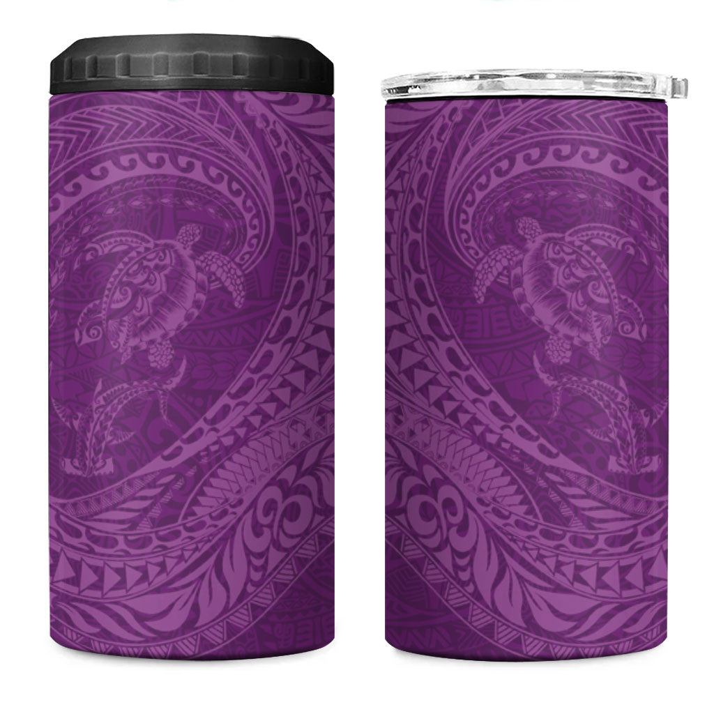 Hawaiian Turtle and Shark 4 in 1 Can Cooler Tumbler Kakau Tribal with Polynesian Pattern Pink Color LT03 One Size: 16 oz Pink - Polynesian Pride