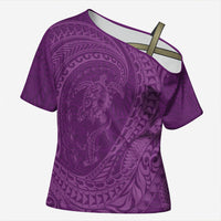 Hawaiian Turtle and Shark Cross Shoulder Shirt Kakau Tribal with Polynesian Pattern Pink Color LT03 Female Pink - Polynesian Pride