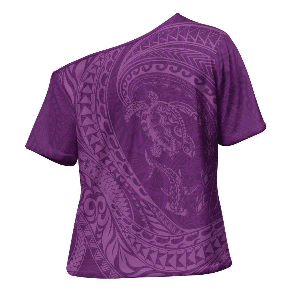 Hawaiian Turtle and Shark Cross Shoulder Shirt Kakau Tribal with Polynesian Pattern Pink Color LT03 - Polynesian Pride