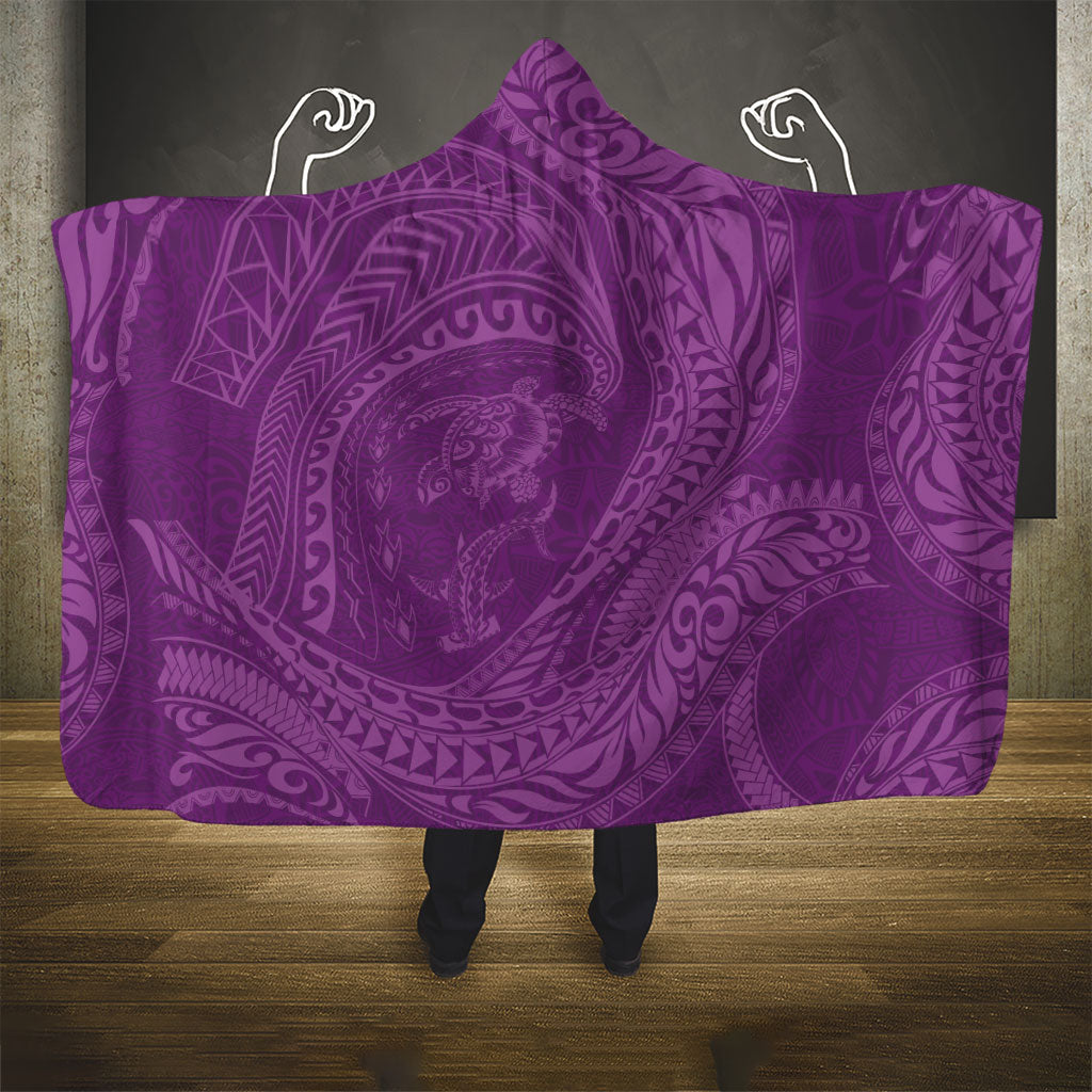 Hawaiian Turtle and Shark Hooded Blanket Kakau Tribal with Polynesian Pattern Pink Color LT03 - Polynesian Pride