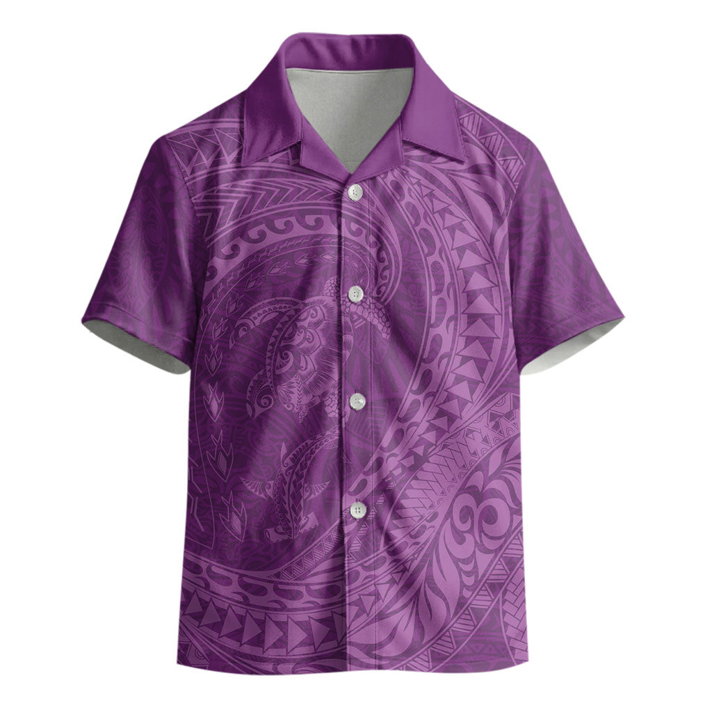 Hawaiian Turtle and Shark Kid Hawaiian Shirt Kakau Tribal with Polynesian Pattern Pink Color LT03 - Polynesian Pride