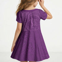 Hawaiian Turtle and Shark Kid Short Sleeve Dress Kakau Tribal with Polynesian Pattern Pink Color LT03 - Polynesian Pride