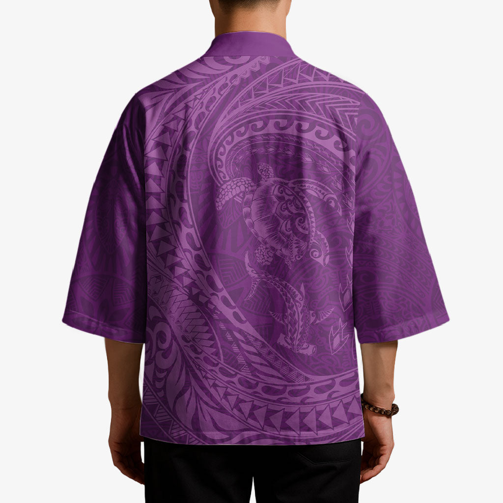 Hawaiian Turtle and Shark Kimono Kakau Tribal with Polynesian Pattern Pink Color LT03 - Polynesian Pride